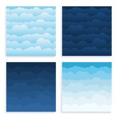 Set Cloud sky cartoon background. Blue sky with white clouds flat poster or flyer, cloudscape panorama pattern vector. Seamless colored abstract fluffy texture.