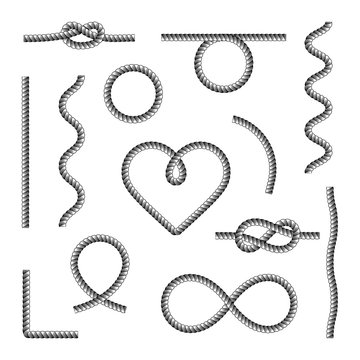 Rope Knots Borders Black Thin Line Icon Set Web Design Element Different Types . Vector illustration of Knot Border