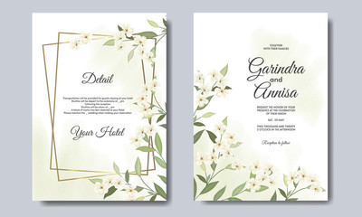 Fototapeta na wymiar Elegant wedding invitation card with beautiful flower and leaves premium vector