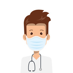 doctor male using face mask with stethoscope vector illustration design