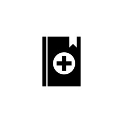 Medical book icon vector in black flat shape design isolated on white background, icon illustration, eps 10