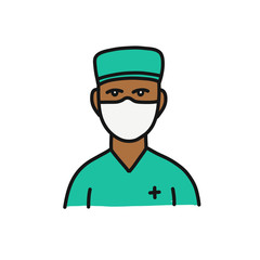doctor with medical mask avatar doodle icon, vector illustration