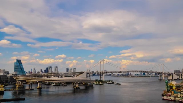 Rainbow Bridge time lapse in Tokyo Bay, Japan