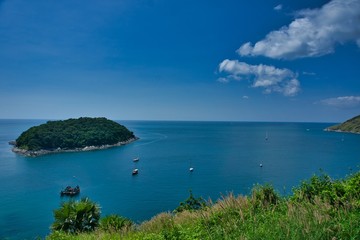 Fototapeta premium View of anadaman sea and island from the windmill view point in Phuket, Thailand