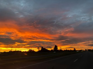 sunset on the road