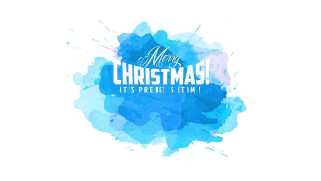 Element Spinning Around Y Axis Of Cheerful Merry Xmas And Cheerful New Year Design With Script Written With Many White Script Over Playfull Blue Watercolor Stain