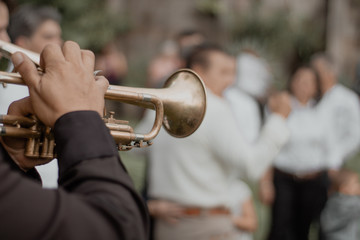 playing the trumpet