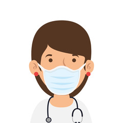 doctor female using face mask with stethoscope vector illustration design