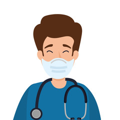 male paramedic using face mask with stethoscope vector illustration design