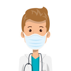 Fototapeta premium doctor male using face mask with stethoscope vector illustration design