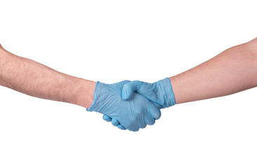 Shaking hands in medical gloves