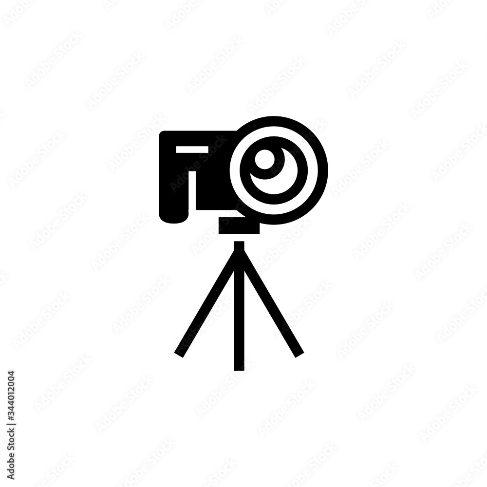 Sticker Camera stand vector icon in black flat shape design isolated on white background