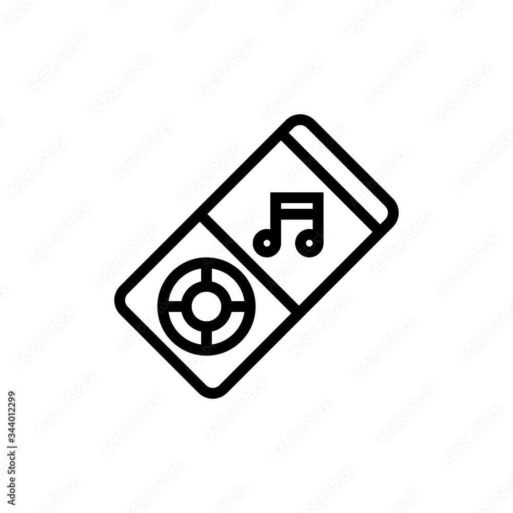 Aufkleber portable music player vector icon in outline, linear style isolated on white background