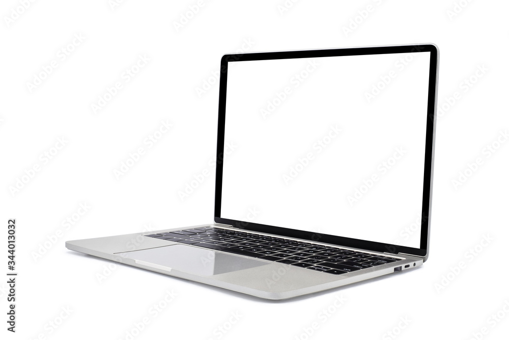 Aufkleber side view of open laptop computer. modern thin edge slim design. blank white screen display for mock