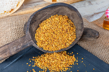 Propolis bee pollen medicine food. Multi-colored bee pollen close-up.