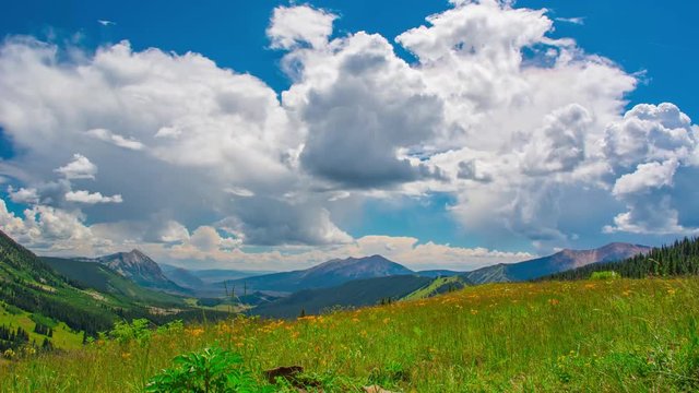 Sping Mountain Meadow overlooking the massive mountain ranges Time Lapse, Timelapse, Time-Lapse, 4K