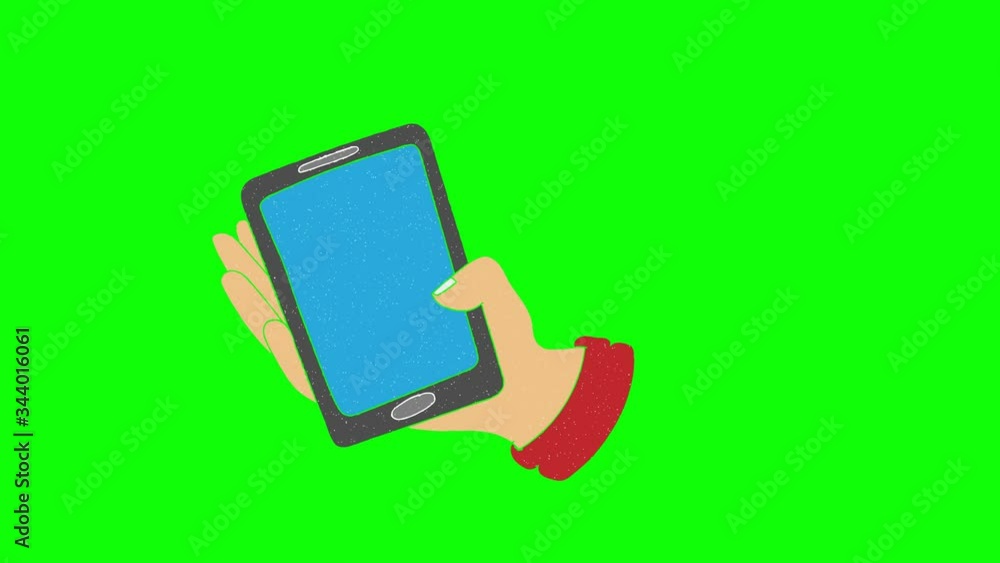 Poster smartphone hand drawn green screen. floating loop animation