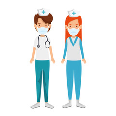 group nurse professionals using face mask isolated icon vector illustration design