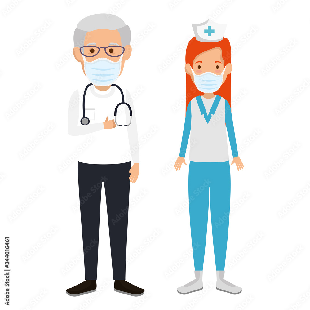 Canvas Prints nurse with old doctor using face mask isolated icon vector illustration design