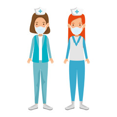 group nurse professionals using face mask isolated icon vector illustration design