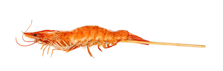roasted prawn with skewer isolated on white background ,grilled shrimp