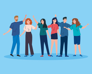Fototapeta premium group young people together avatar characters vector illustration design