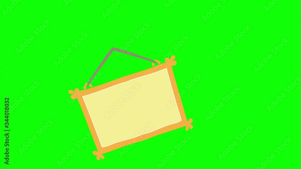 Poster hanging frame hand drawn green screen. floating loop animation