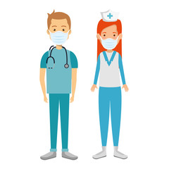 nurse with paramedic using face mask isolated icon vector illustration design