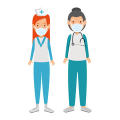 Fototapeta premium nurse with paramedic female using face mask isolated icon vector illustration design