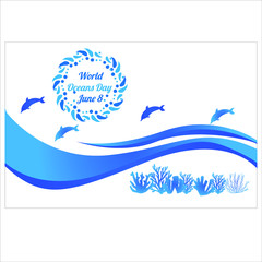 Fototapeta na wymiar World oceans day. Sea animals. Poster. Vector illustration for world oceans day