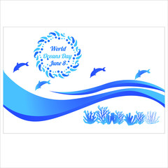 World oceans day. Sea animals. Poster. Vector illustration for world oceans day
