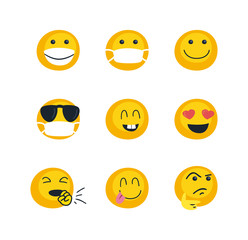 Emojis faces flat style icon set vector design