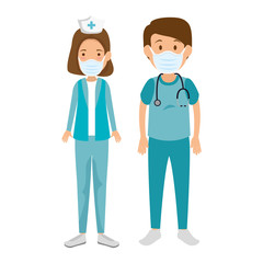 male paramedic with nurse using face mask vector illustration design