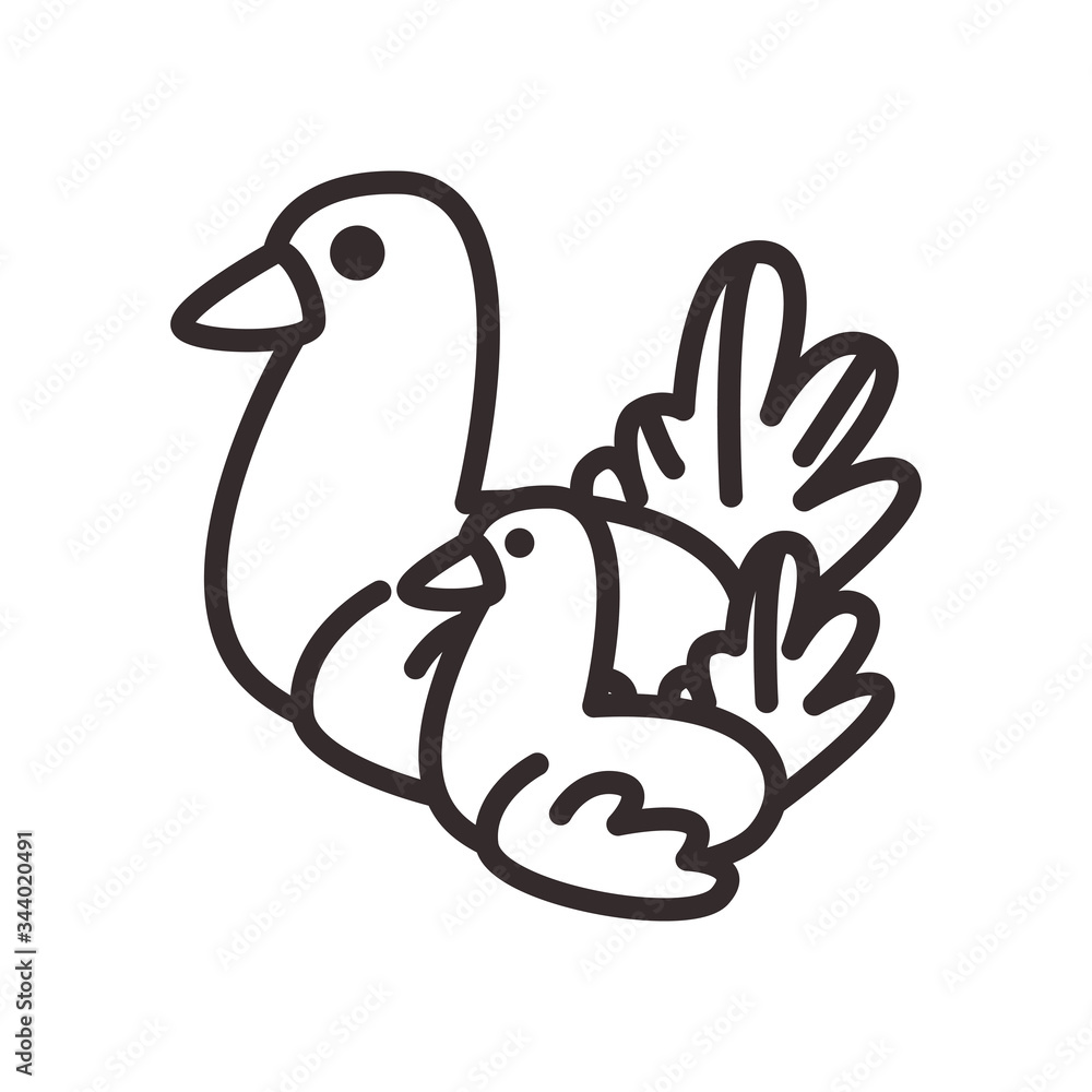 Poster bird parent and son line style icon vector design