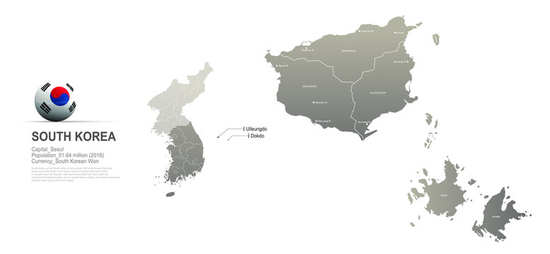 ulleung-do, dok-do map. detailed south korea city, provinces vector map series. 