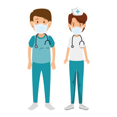 male paramedic with nurse using face mask vector illustration design