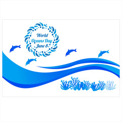 World oceans day. Sea animals. Poster. Vector illustration for world oceans day