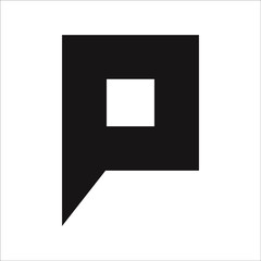 black and white speech bubble, p letter logo
