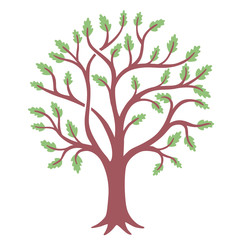 Obraz premium Figure brown tree with green leaves. Stylization of a medieval illustration. Graphic symbol, heraldry
