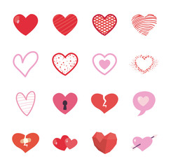 Hearts flat style icon set vector design