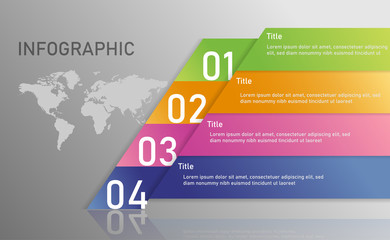 infographic list template element with 4 points and icons. use for describing or showing workflow, task, timeline, process, information on slide presentation, poster, brochure, banner, etc.