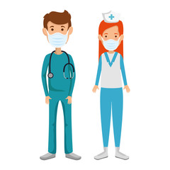 male paramedic with nurse using face mask vector illustration design