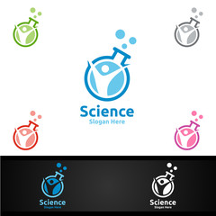 Naklejka na ściany i meble Science and Research Lab Logo for Microbiology, Biotechnology, Chemistry, or Education Design Concept