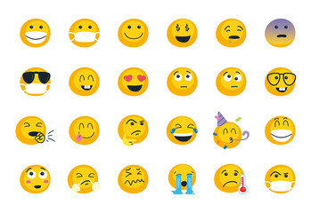 Fototapeta premium Emojis faces flat style icon set vector design