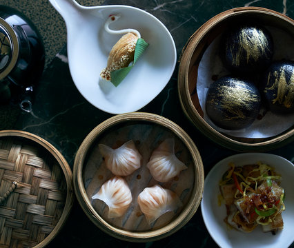 Chinese Brunch Of Dim Sum Dumplings With Tea