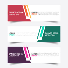 Collection red, green and purple horizontal business and corporate banner web template. Set of clean geometric abstract background with modern shapes. Simple creative cover header for website design.