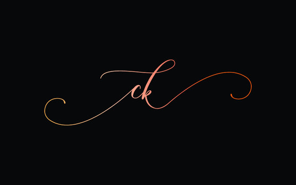 ck or c, k Lowercase Cursive Letter Initial Logo Design, Vector Template