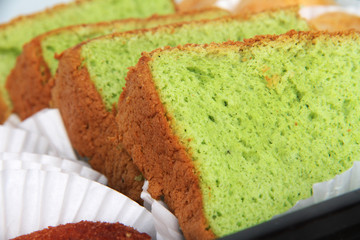 Close Up of Pandan Chiffon Cake on Table
