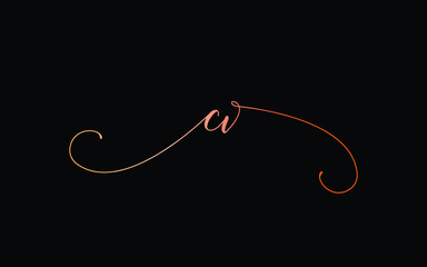 cv or c, v Lowercase Cursive Letter Initial Logo Design, Vector Template