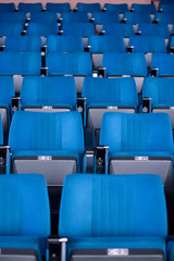 Obraz premium abstract, amphitheater, architecture, arena, audience, auditorium, background, bench, blank, blue, building, chair, chairs, empty, event, football, game, grandstand, green, group, indoor, inside, inte